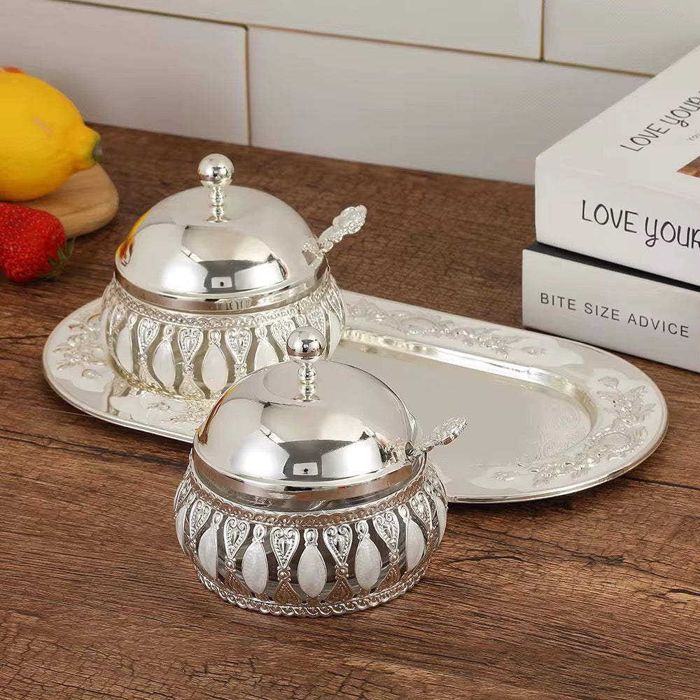 2 pc set sugar bowl + tray