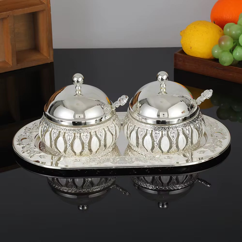 2 pc set sugar bowl + tray
