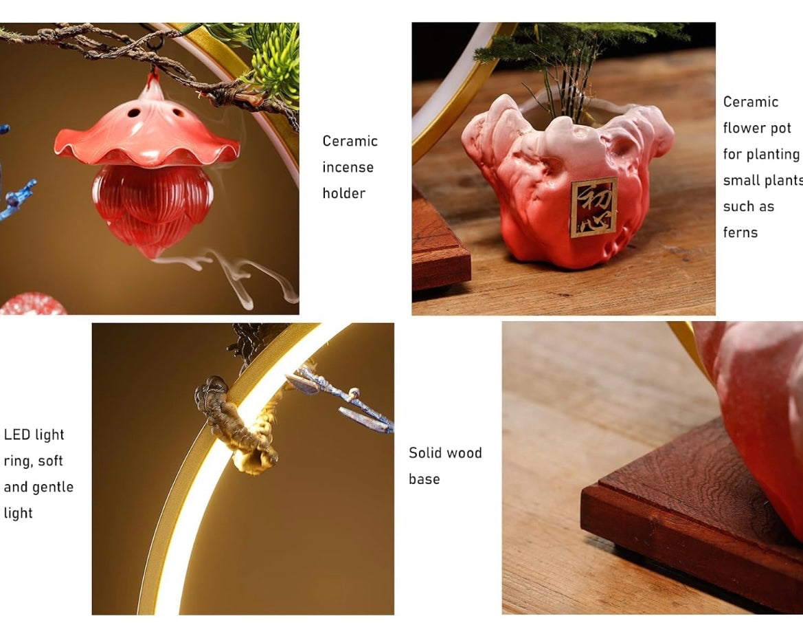 Tabletop Water Fountain, Indoor Deer Waterfall with LED Light Ring and Mist Maker for Home Office Decor (Red)