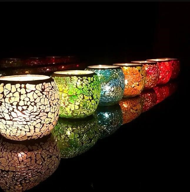 Moroccan Mosiac Glass Tea Light Candle Holder