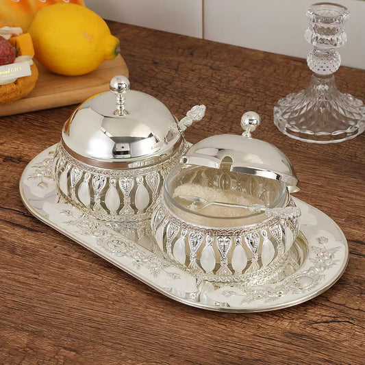 2 pc set sugar bowl + tray