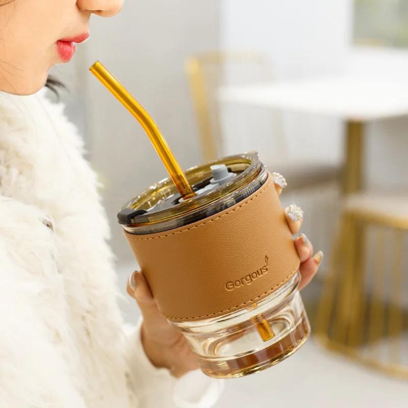 Glass Coffee Mug + Straw