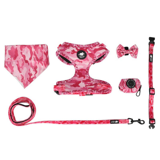 Dog Harness Set-Pink Print