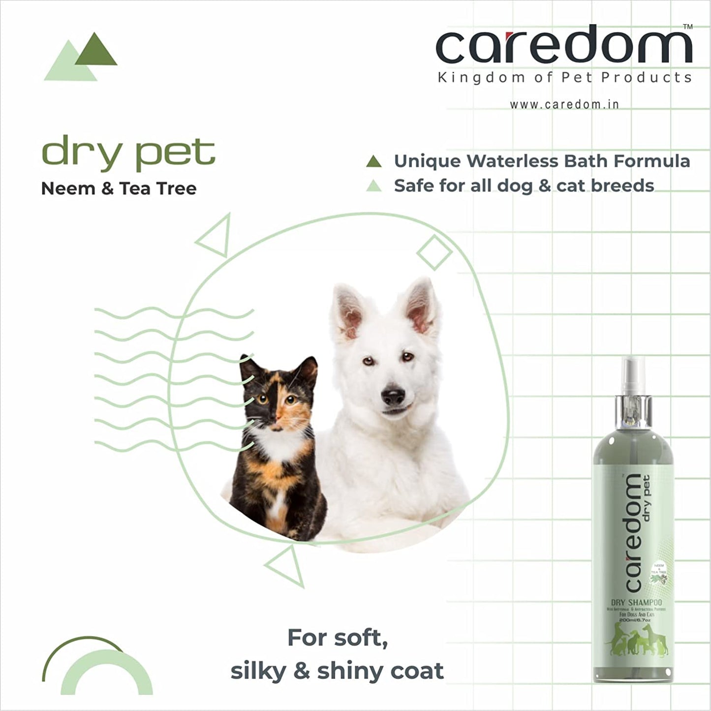 Caredom Dry Pet Dog & Cat Dry Neem & Tea Tree Shampoo 200ml